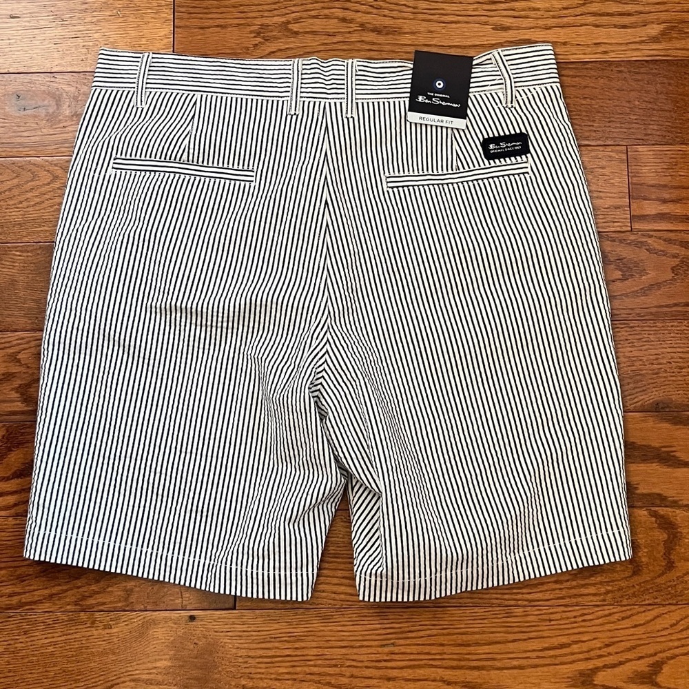 NWT- Ben Sherman Men's Seersucker 7.5" Shorts White / Navy Blue Stripes Sz 32 - Picture 5 of 7
